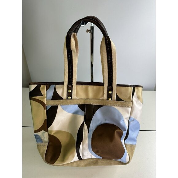 Coach Y2K Hamptons Weekend Scarf Print Tote Brass, Multicolor Brown/Blue - Picture 7 of 10